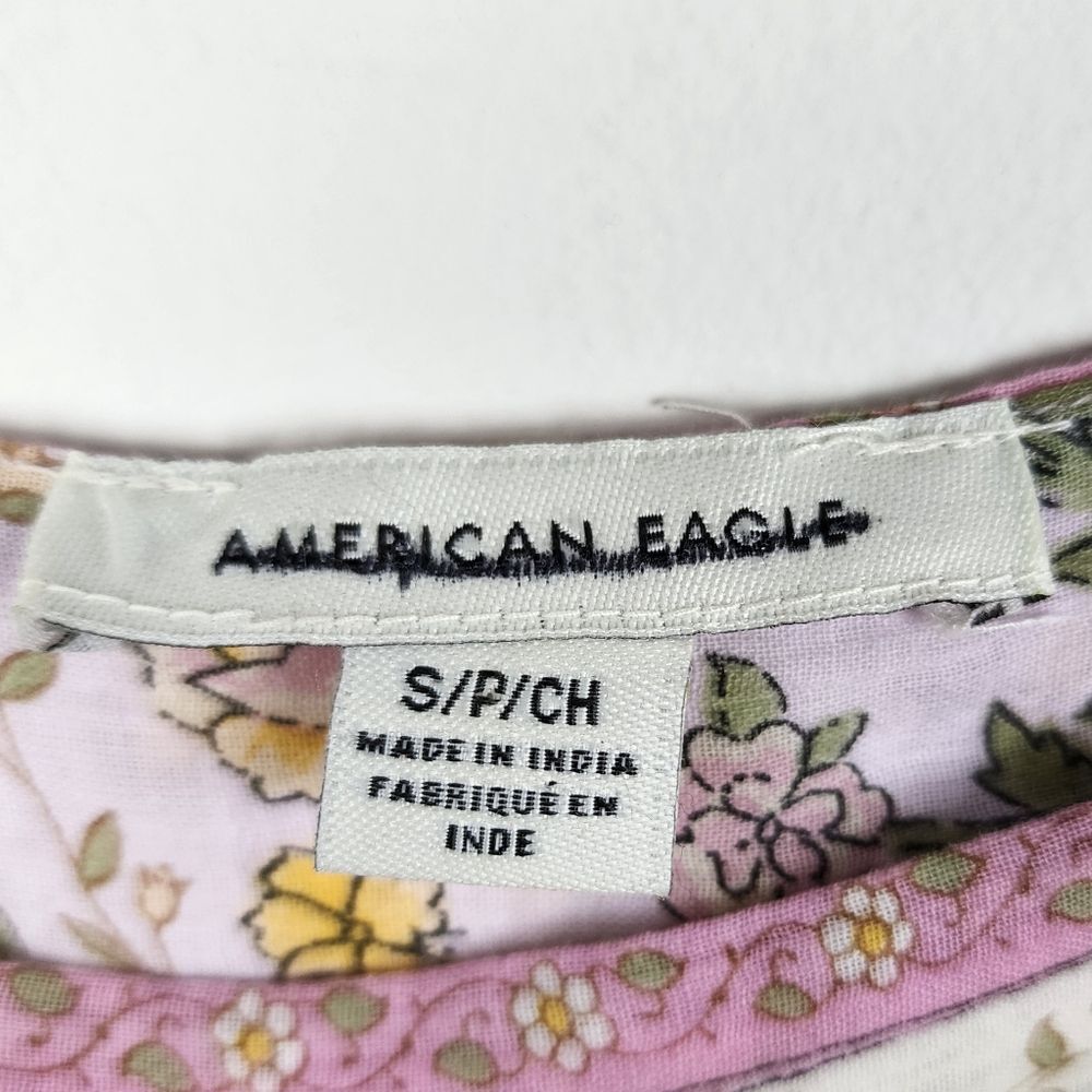 American Eagle AEO Cotton Top Floral Peasant Blouse Boho Balloon Long Sleeve S - Picture 2 of 16